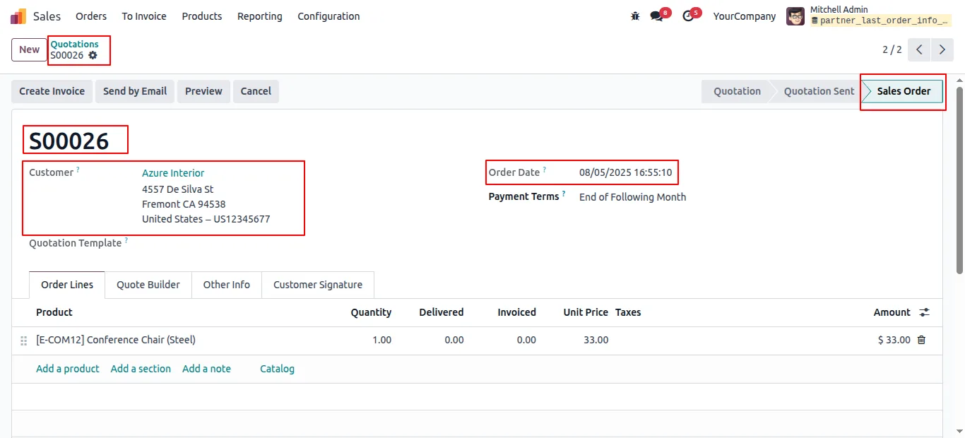 Confirming a sale order linked to the partner in Odoo Sales