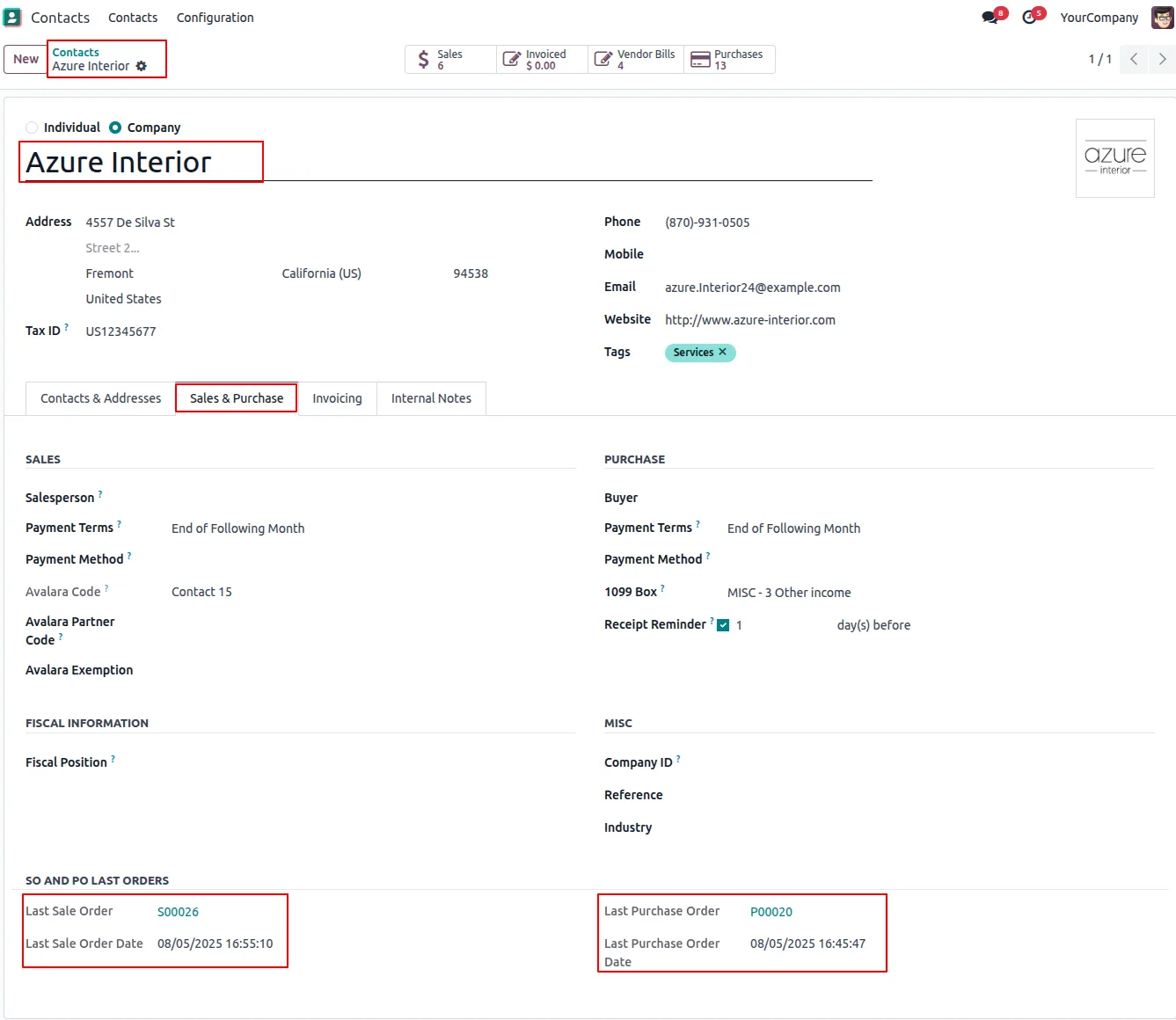 Partner record updated with the latest confirmed sale and purchase order info