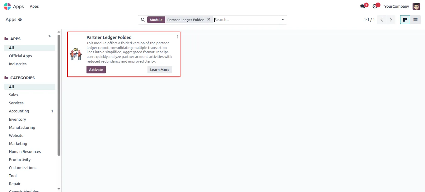Partner Ledger Folded module listed in the Odoo Apps store