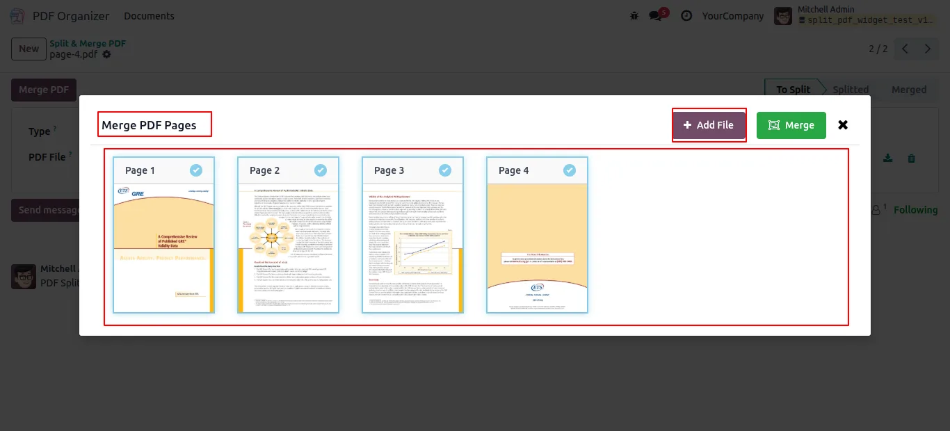 Adding PDF files to the Odoo merge queue