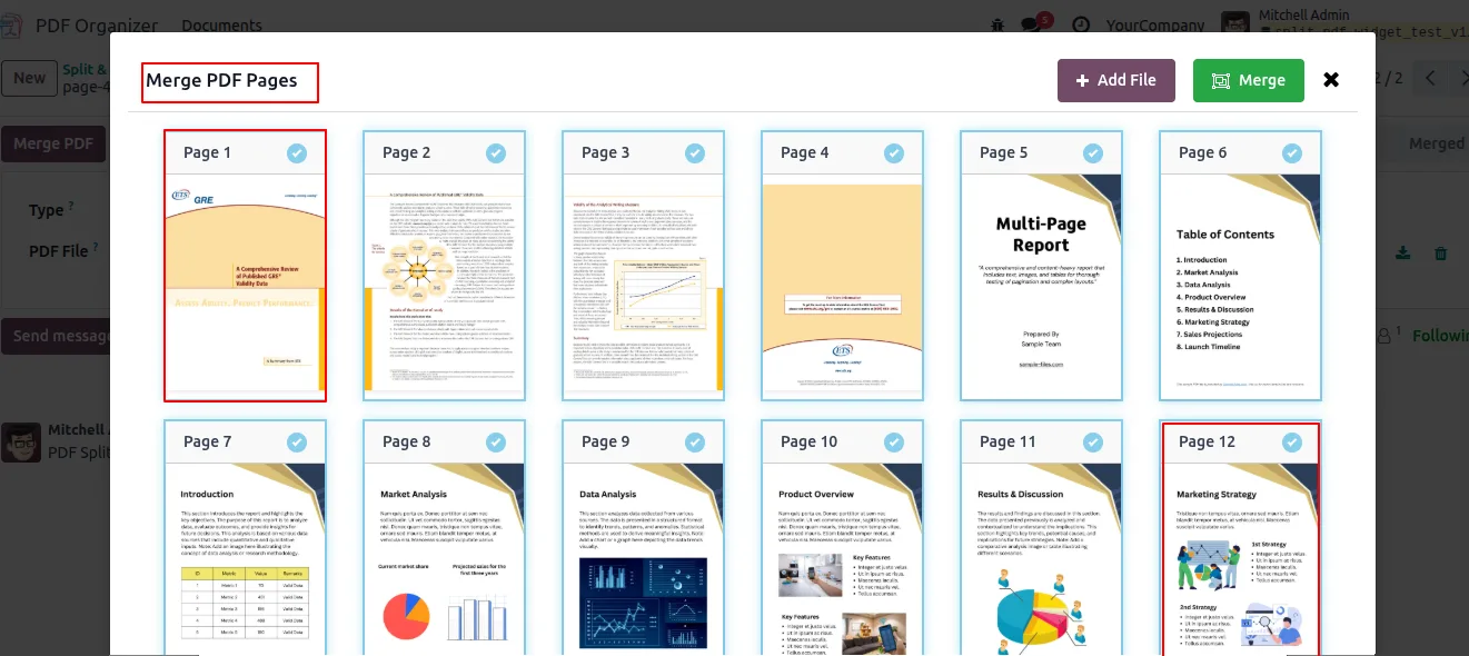 Multiple PDFs added to the merge queue inside Odoo
