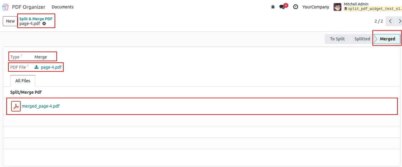 Merged PDF document generated by the Odoo module, ready to download