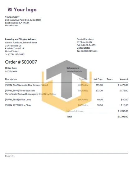 Odoo report aligned to pre-printed stationery output