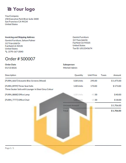 Final watermarked Odoo PDF report preview