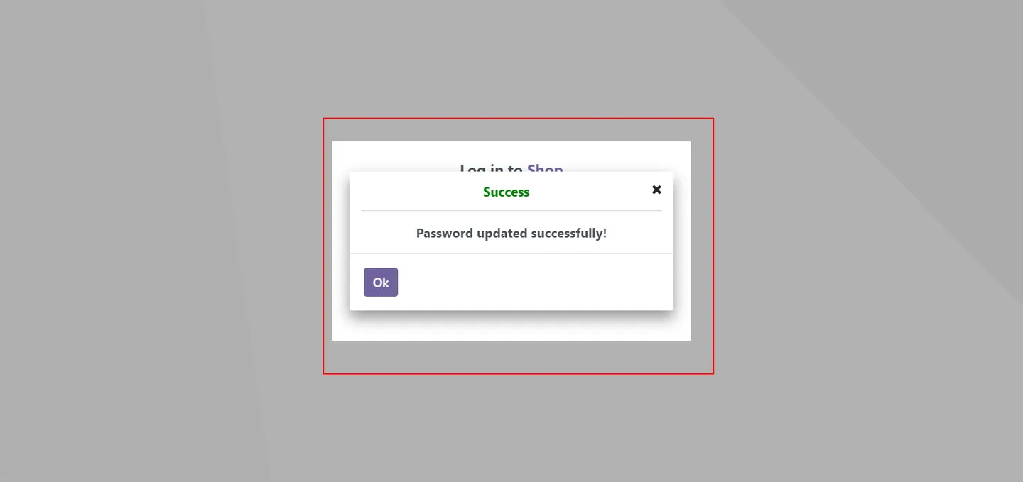 Password updated confirmation message after a successful POS reset