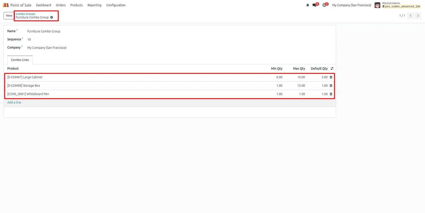 POS Combo & Bundle Products combo group configuration in Odoo