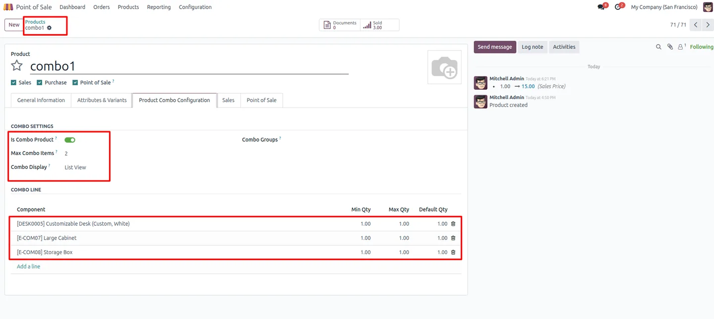 The Is Combo Product option enabled on an Odoo product form