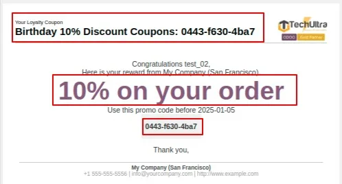 Personalised birthday coupon email sent to the customer