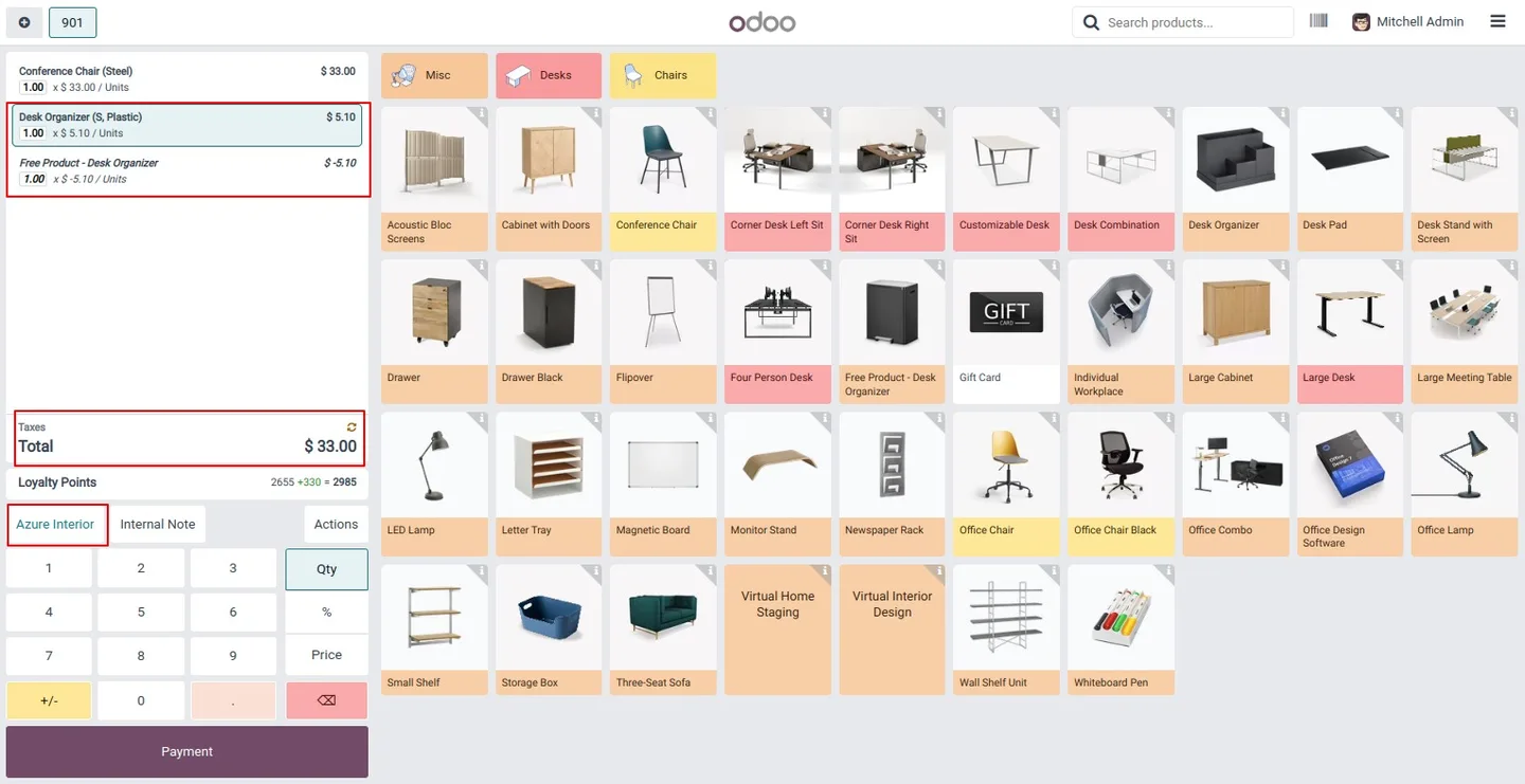 Birthday reward discount applied to an order in the Odoo POS