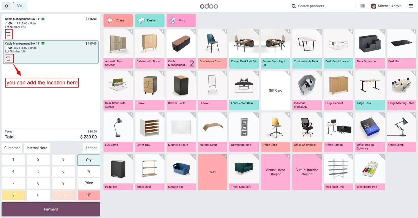 Selecting a stock location for a POS order line in Odoo
