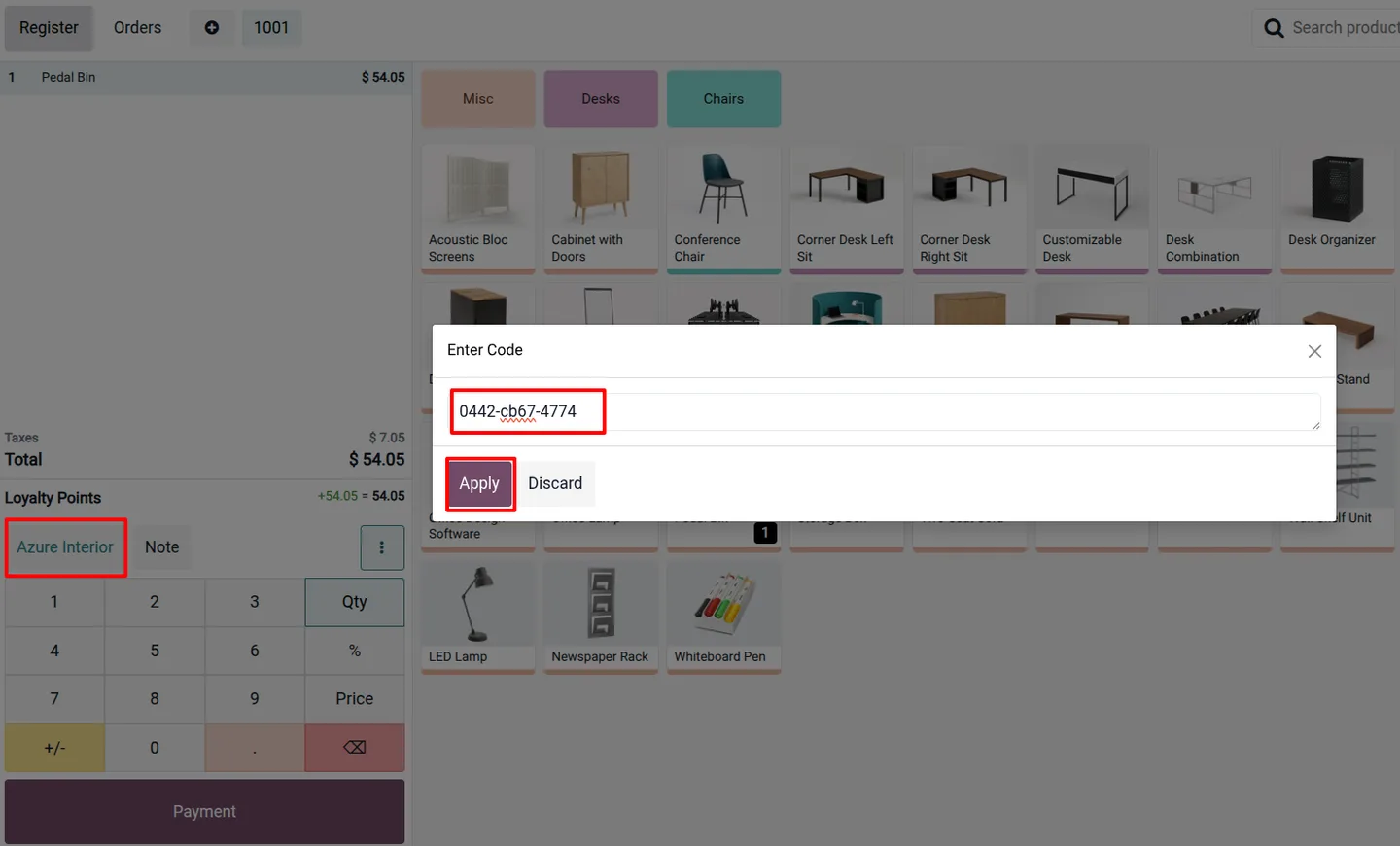 Choosing a partial redemption amount for a gift card at the Odoo POS