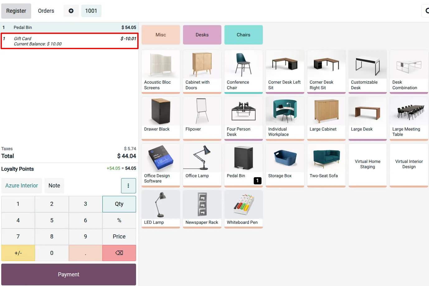 Remaining gift card balance updated after a partial redemption in Odoo POS