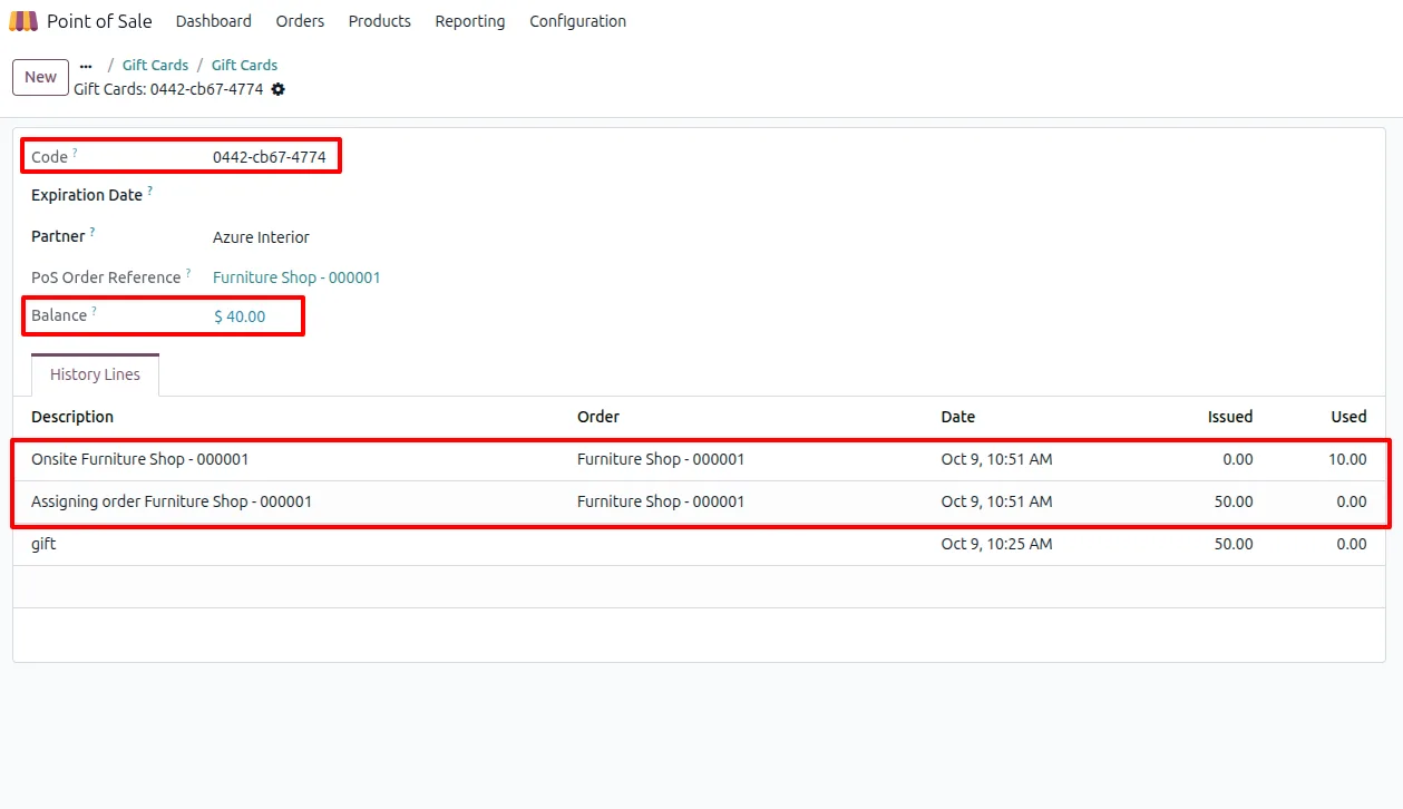 Loyalty points applied alongside partial gift card redemption in Odoo POS
