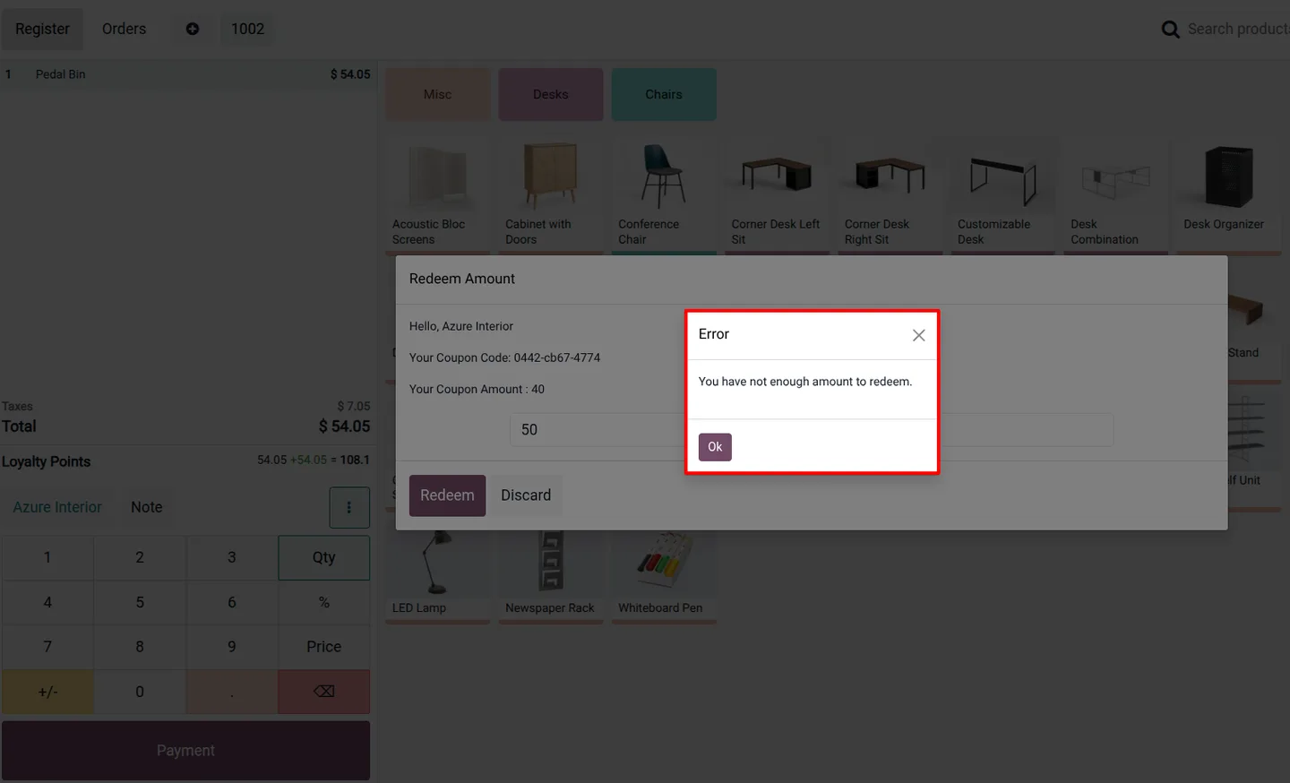 Gift card keeping its leftover balance after a partial Odoo POS redemption