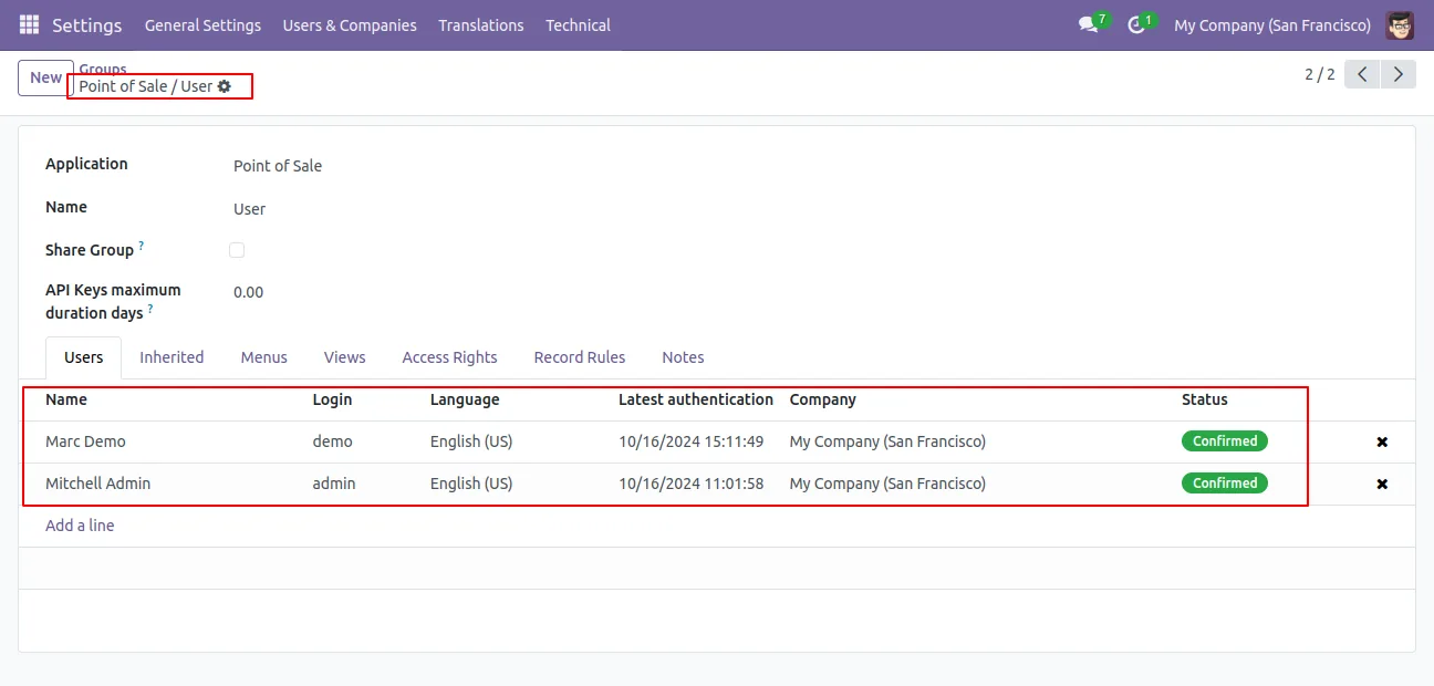 Assigning users to a Point of Sale payment method with the Allow user field in Odoo