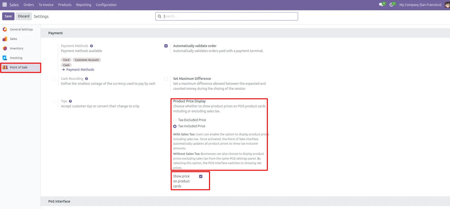 Odoo POS product cards showing accurate prices in the product grid