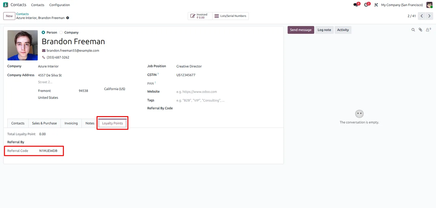 Customer record with referral code generated automatically in Odoo
