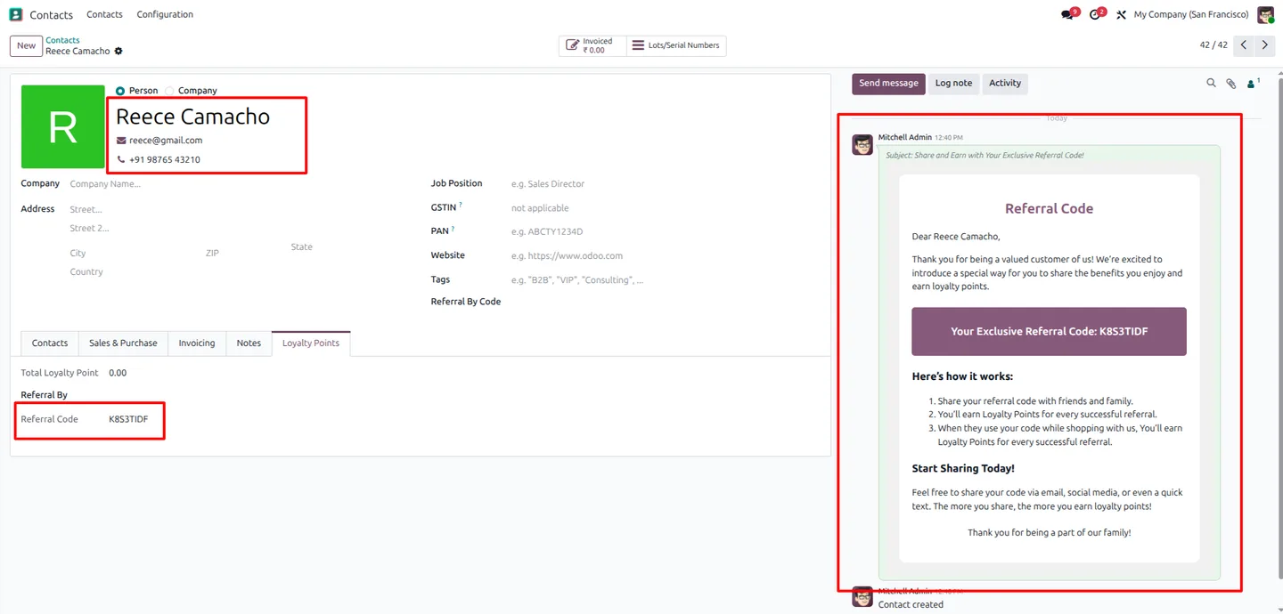 Creating a new referral inside the Odoo POS interface
