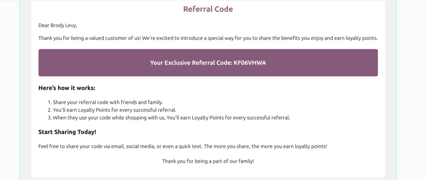 Referral reward points displayed in real time on the Odoo POS screen