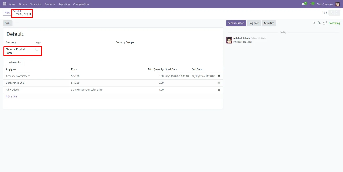 Hiding specific pricelists from an individual Odoo product
