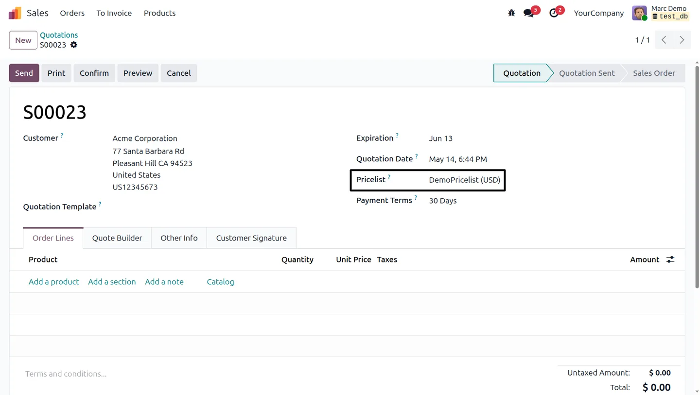 Quotation showing only the pricelists a restricted user is permitted to apply