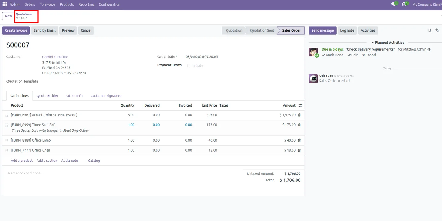 Print and Action buttons visible for an authorised Odoo user