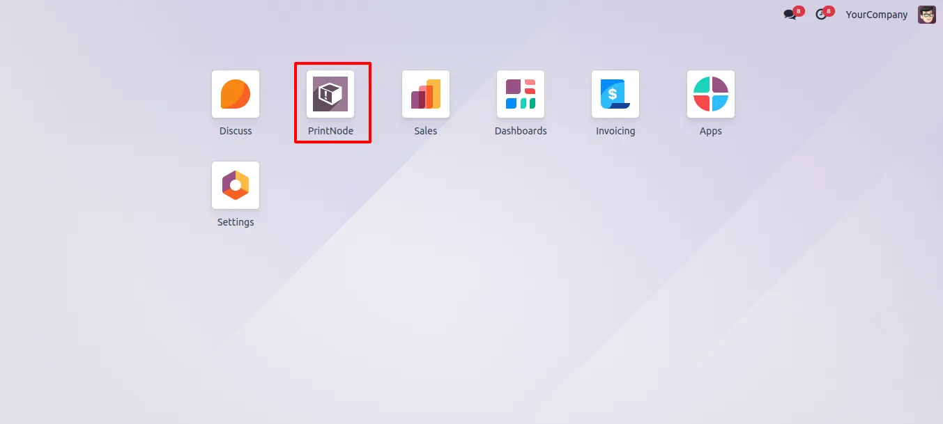 PrintNode printer list inside Odoo showing connected and disconnected printers