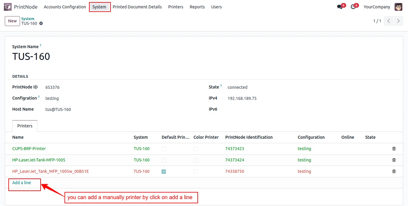 PrintNode user permissions controlling who can print directly to a printer in Odoo