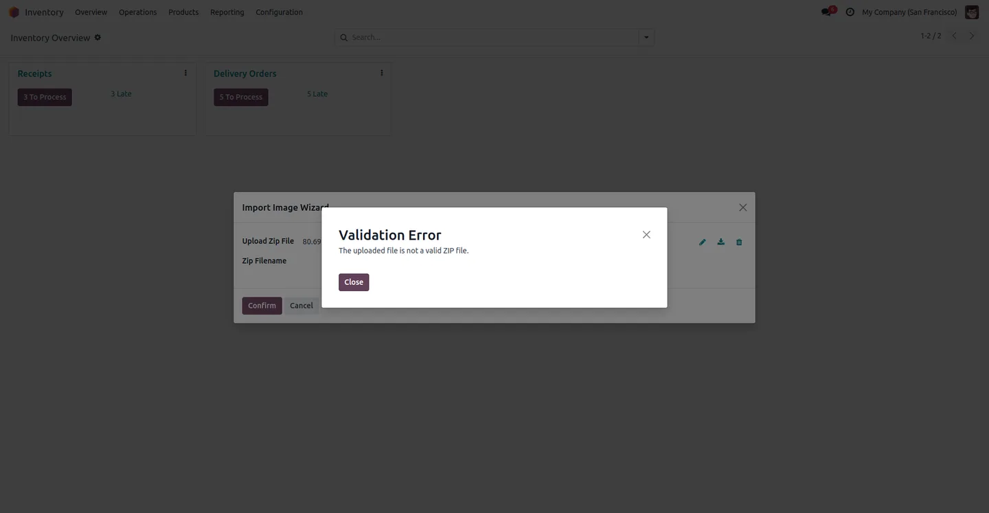 Unmatched filenames listed after a product image import in Odoo
