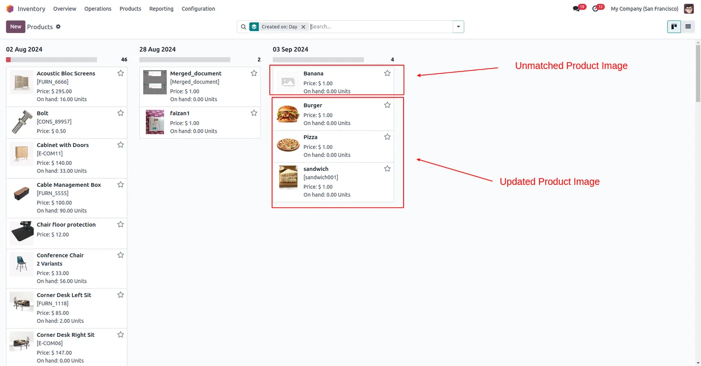 An Odoo product showing an image applied through Product Image Import