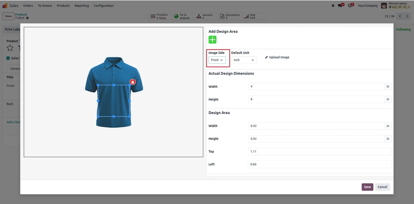 Web-to-Print editor open with a base product template loaded