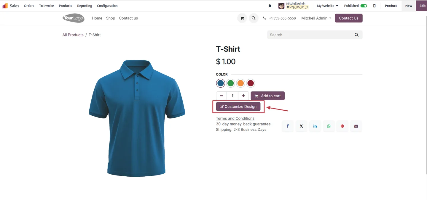 Live preview of a customized product before checkout
