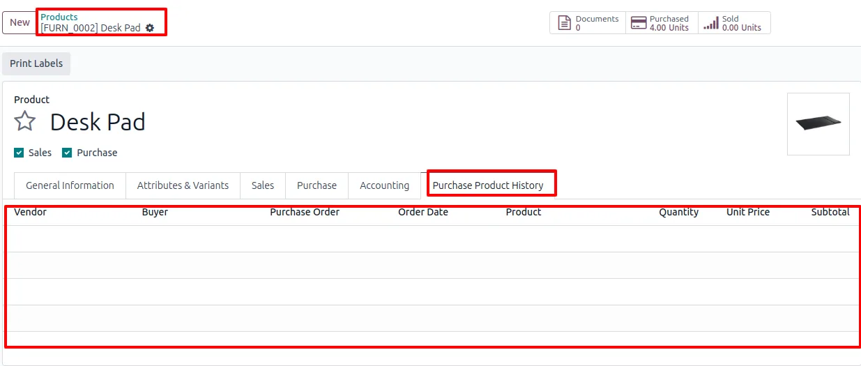 Two most recent RFQ prices shown on a quotation line with the two-item limit applied