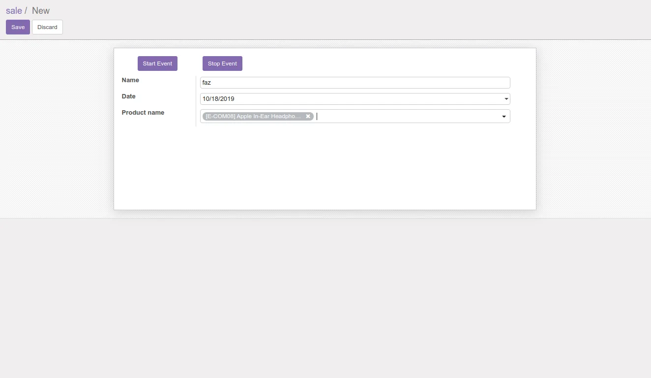Products listed on sale on an Odoo 10.0 eCommerce storefront using Product Sale on Event