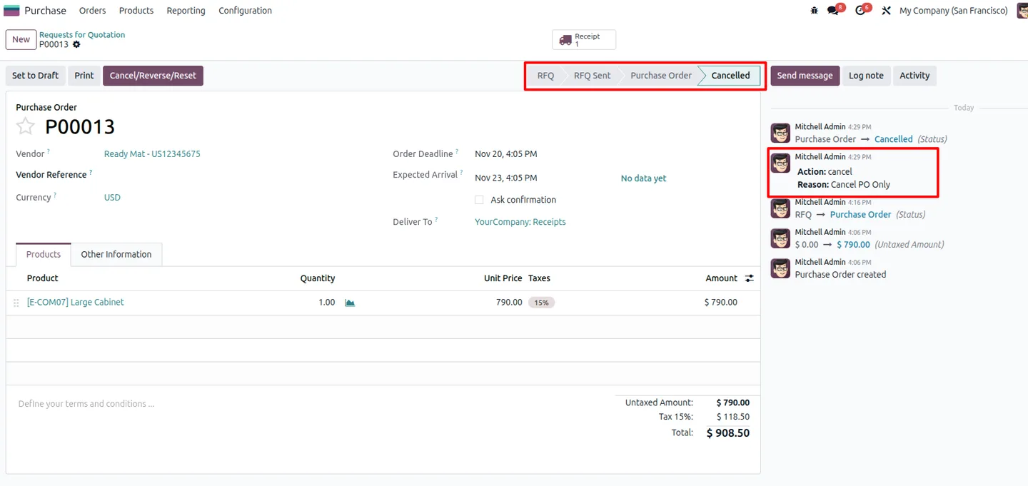 Reversing a validated vendor bill in Odoo