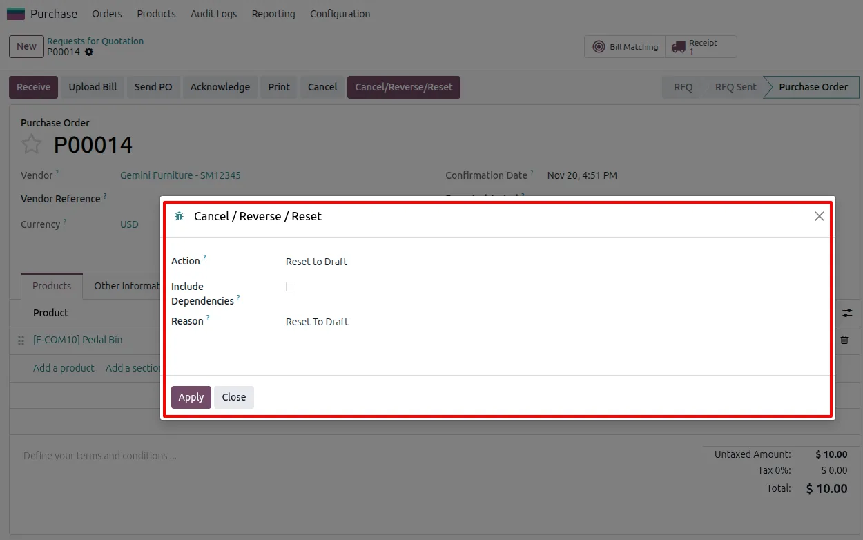 Reversal Manager access rights on an Odoo user record