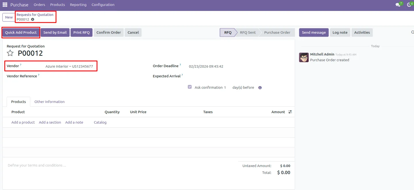 Selecting multiple products to add to an Odoo purchase order at once