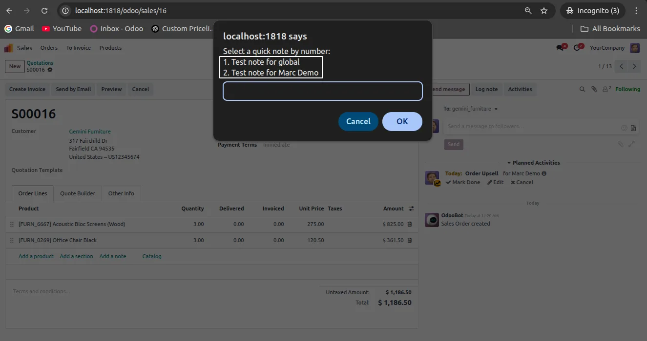 User-wise access control for Quick Chatter Notes in Odoo