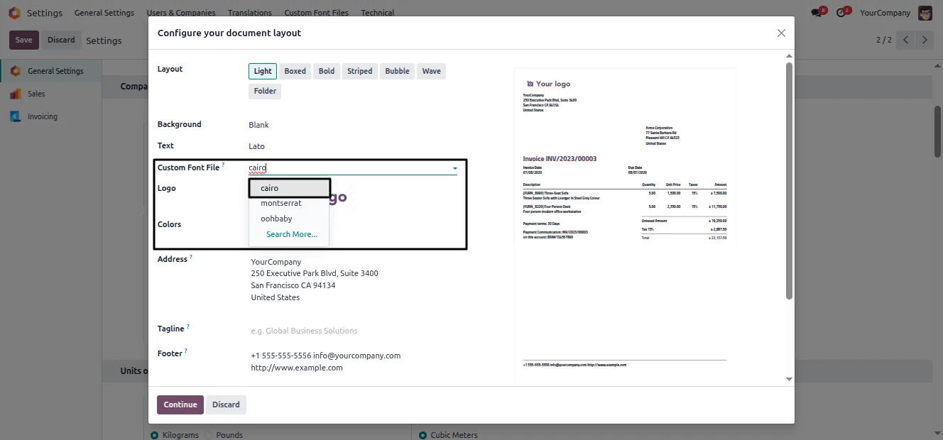 Uploading a custom font file to a font record in Odoo