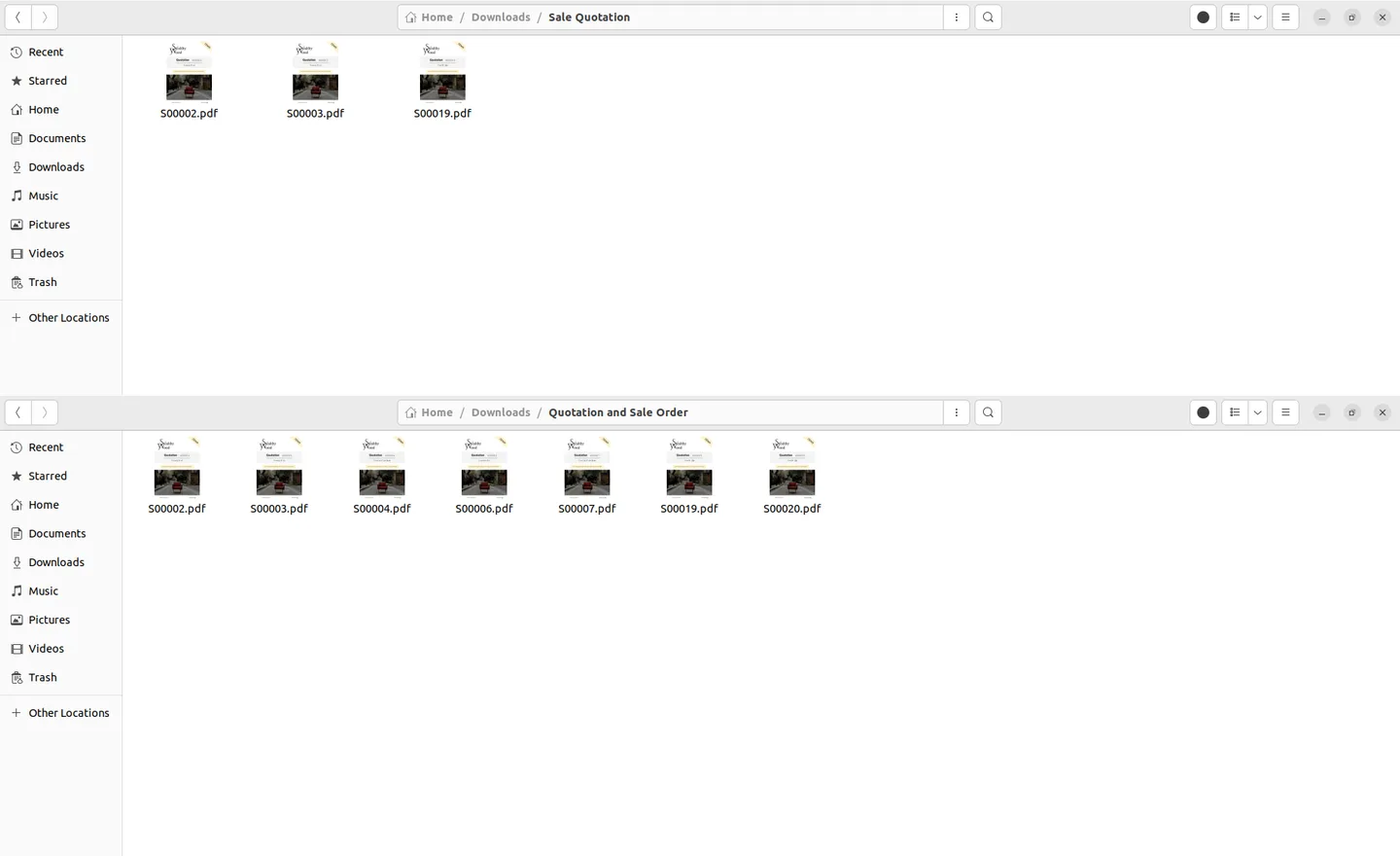 Unzipped folder of Odoo quotation PDFs after extracting the password-protected archive