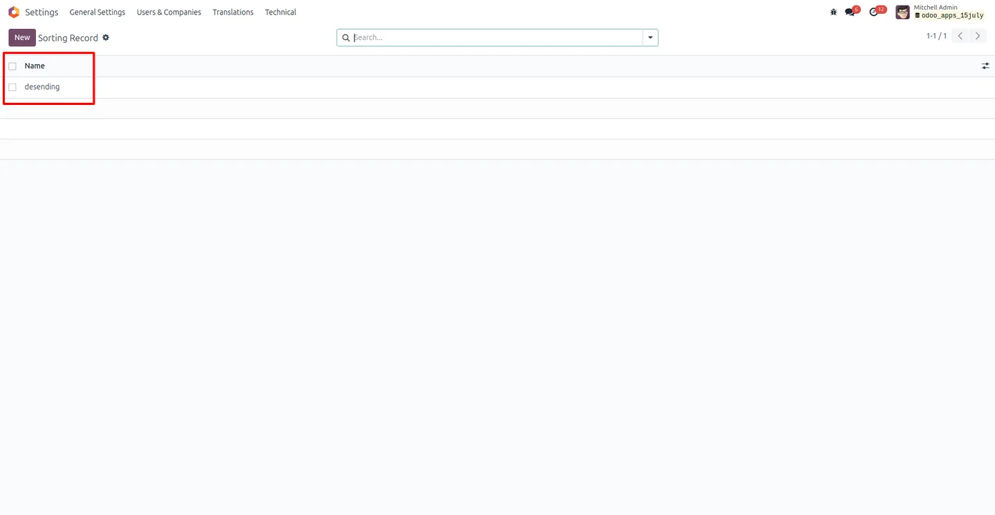 Sorting Records menu under Users and Companies in Odoo