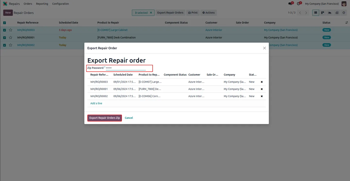 Bundled folder of repair-order PDFs after extracting the secure ZIP