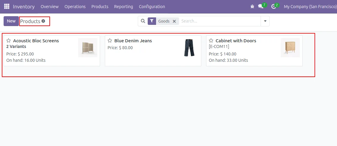 Configured products visible in an Odoo product selection field