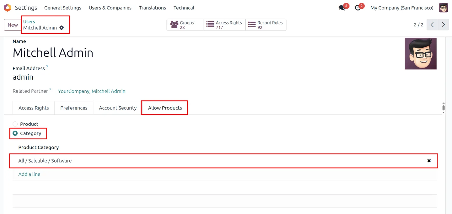 Allow Category configuration assigning product categories to a user