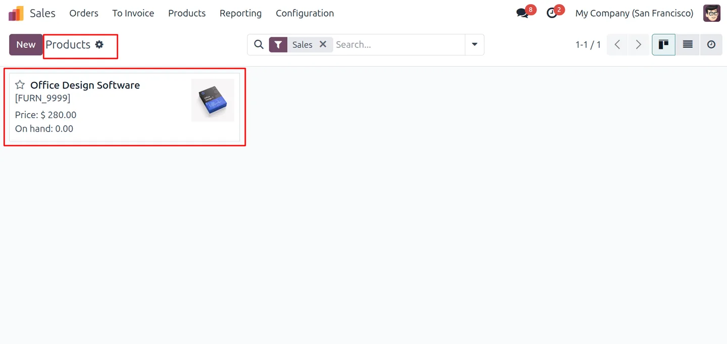 Products belonging to allowed categories visible in Odoo for a restricted user