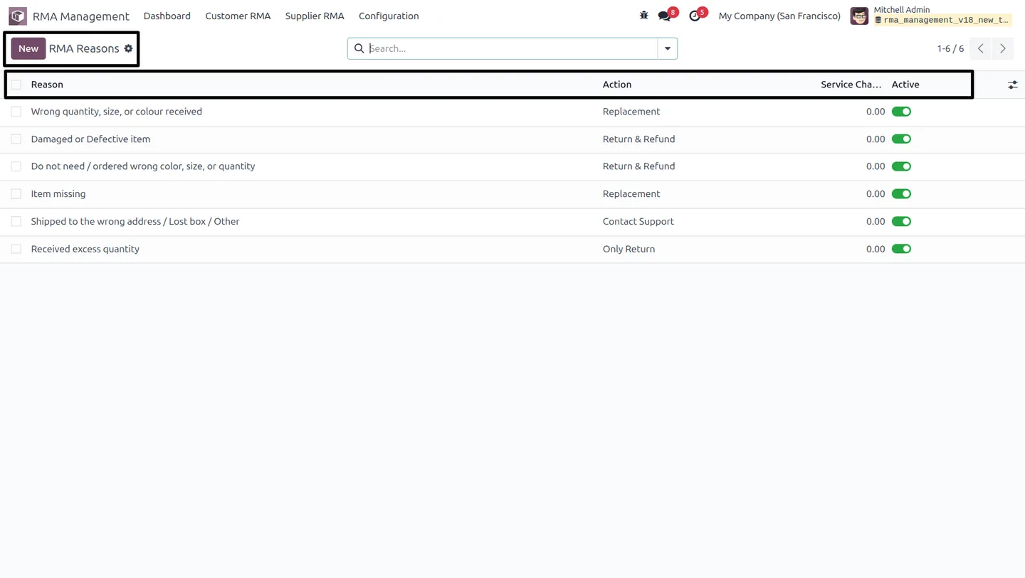 RMA return workflow with approval status in Odoo