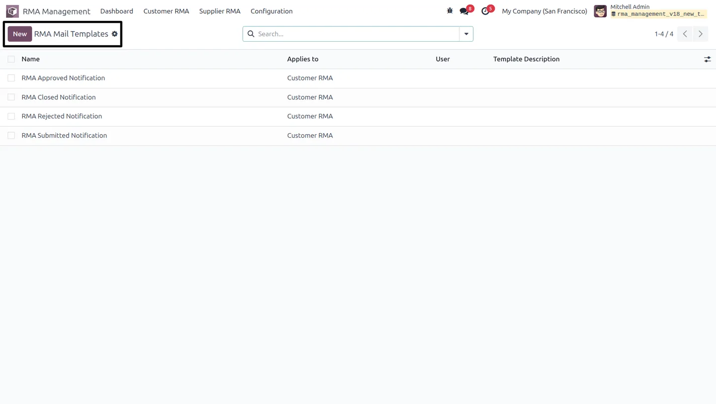 Automatic stock transfer generated from an approved RMA