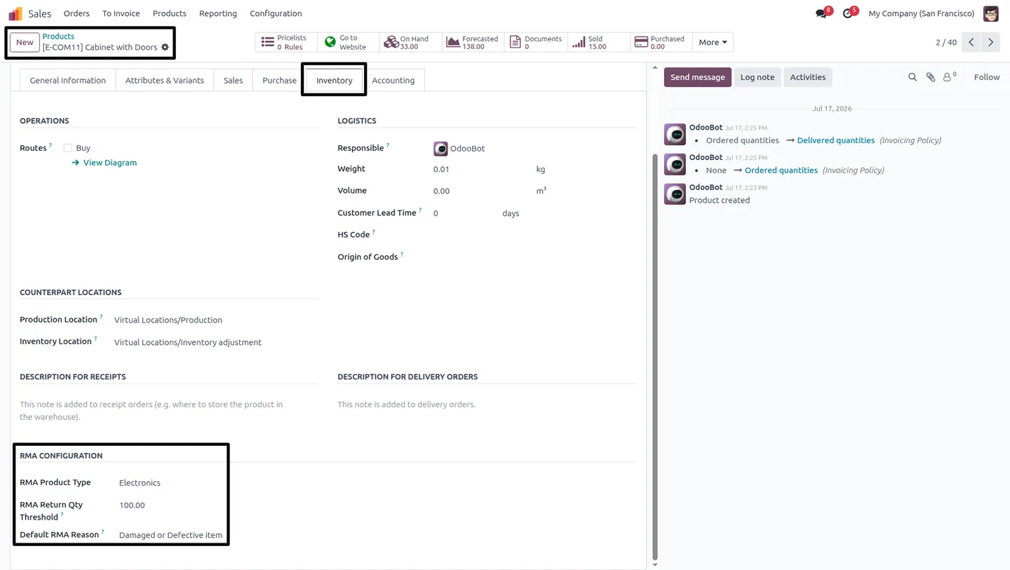 Refund and credit note generated from an RMA record