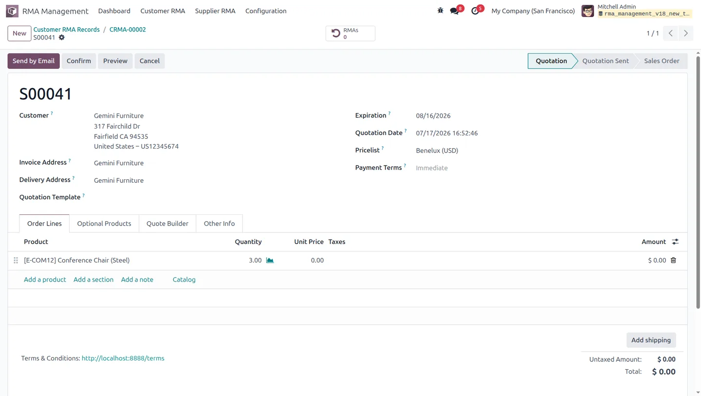 RMA records grouped by status in the dashboard