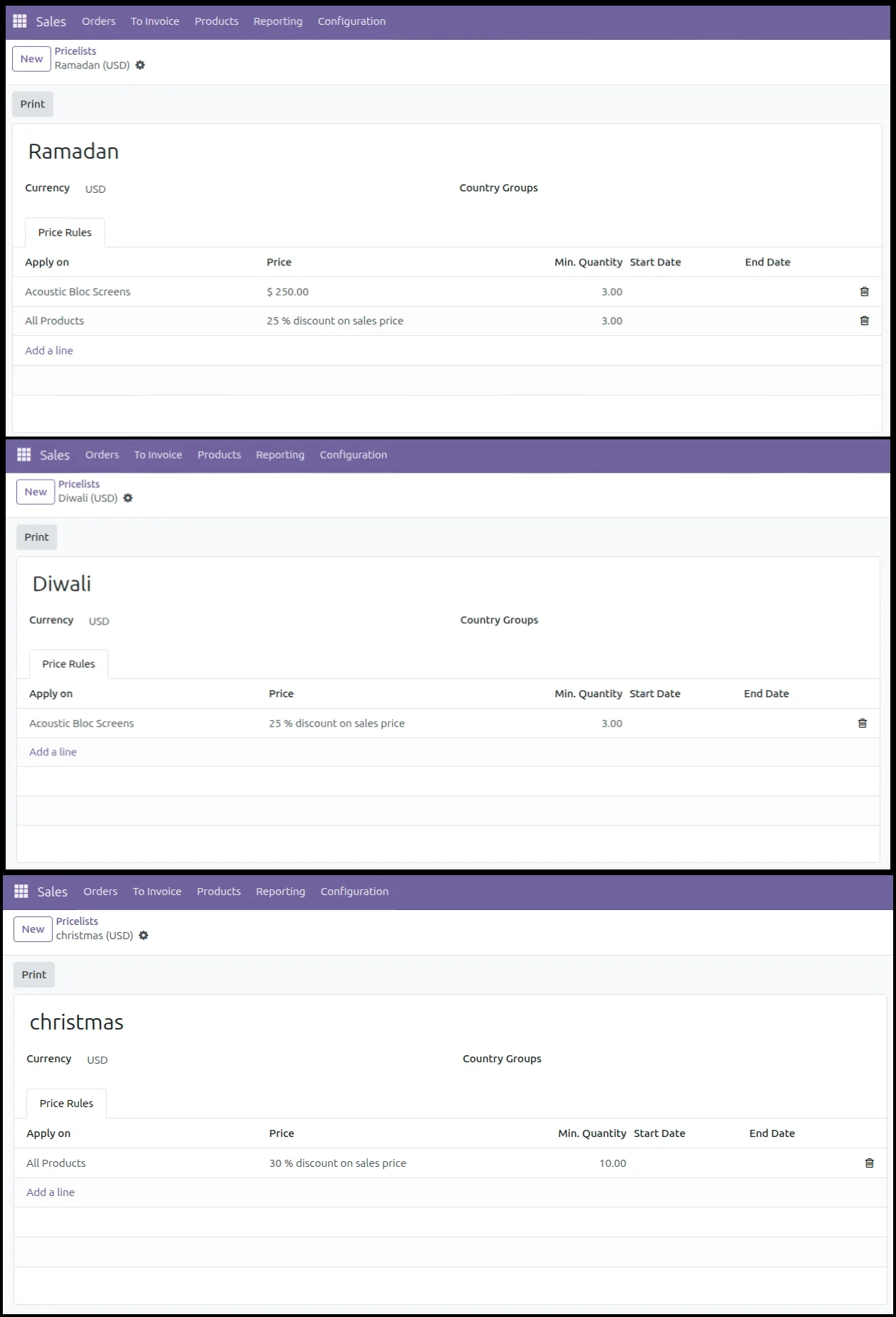 Pricelist comparison wizard for a sale order line in Odoo